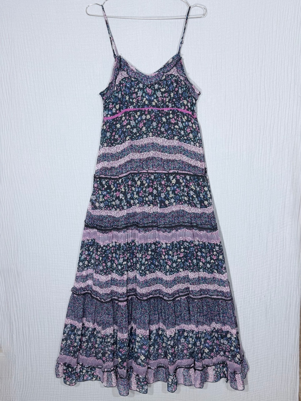 Patrons of Peace Navy Maxi Dress with Pink Floral Stripes